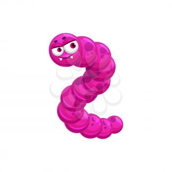 Virus bacteria in shape of pink worm with eyes isolated cartoon monster. Vector bacterial infection, comic dangerous germ with eyes and mouth. Human or animal microbe, amoeba bacteria microorganism