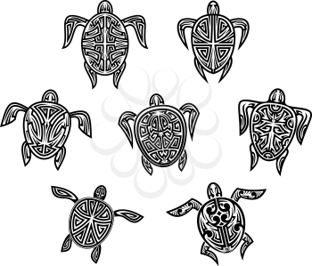 Tribal turtles tattoos set isolated on white bnackground