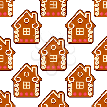 Seamless gingerbread pattern with people houses for christmas holiday design
