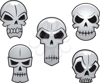 Cartoon skulls set with danger emotions for halloween holiday design