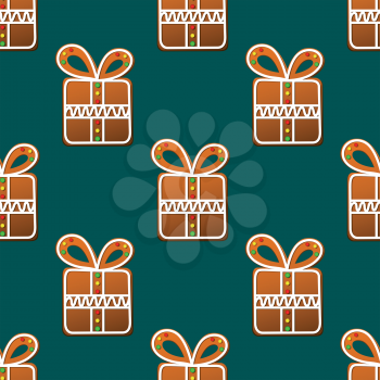Gift gingerbread seamless pattern background for holiday design