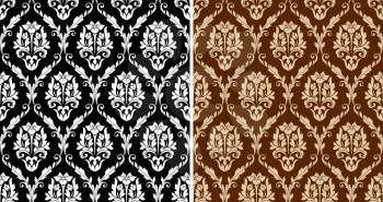 Two floral seamless arabesque patterns in different colours suitable for textile or print design