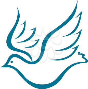 Vector doodle sketch of a graceful flying dove of peace or bird in flight with outspread wings on white