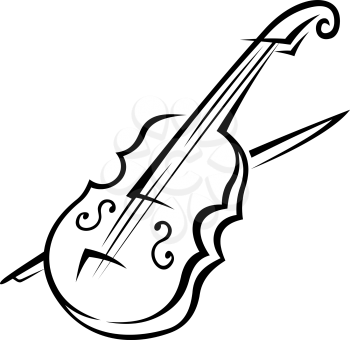 Black and white doodle sketch of a violin isolated on white background for music design