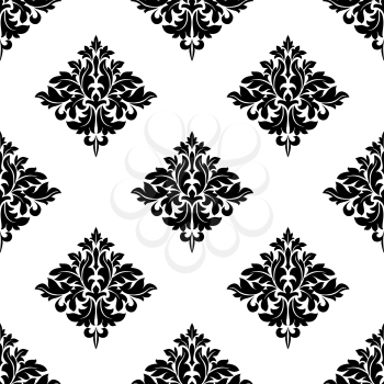 Diamond shaped seamless arabesque pattern with a repeat floral and foliate motif suitable for wallpaper or damask-style textiles