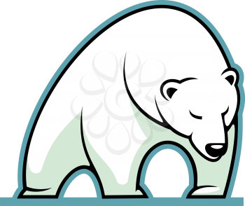 Stylized illustration of a sleepy white polar bear standing, isolated on white background