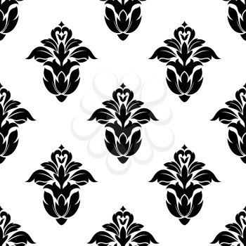 Seamless pattern of floral motifs in an arabesque pattern suitable for fabric or wallpaper, vector illustration