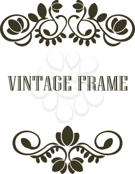 Black and calligraphic Vintage frame border elements or header and footer with a swirling floral and foliate pattern