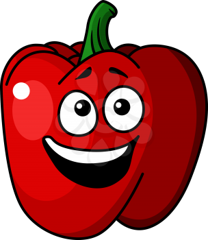 Happy red cartoon sweet bell pepper vegetable with a beaming toothy smile, vector illustration isolated on white