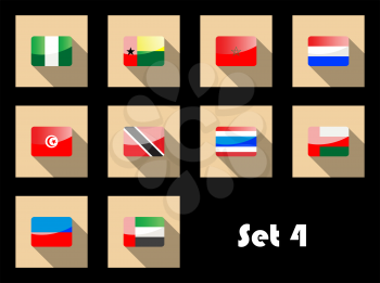 Flags of Nigeria, Guinea-Bissau, Morocco, Tunisia, Trinidad, Thailand, United Arab Emirates, Oman and Netherlands on flat icons
