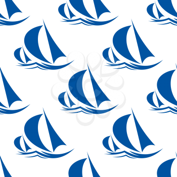 Racing yachts with billowing sails on ocean waves, seamless background pattern in square format for a nautical wallpaper or fabric design