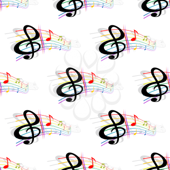 Seamless background music pattern with a clef and musical notes on a score in a repeat motif in square format