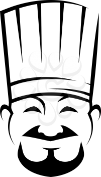 Black and white sketch of a smiling chinese chef with a goatee beard wearing a traditional white toque
