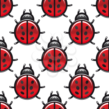 Seamless pattern of a red spotted ladybug or ladybird with a repeat motif in square format