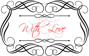 Pretty swirling calligraphic frame enclosing the words - With Love - in red text