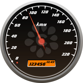 Speedometer icons howing a car travelling within the speed isolated on white, vector illustration
