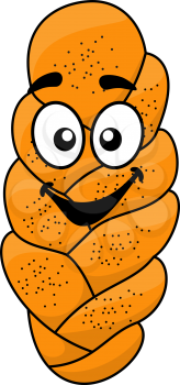 Fun cartoon gourmet baguette or loaf of plaited bread with a big happy smile, cartoon vector illustration