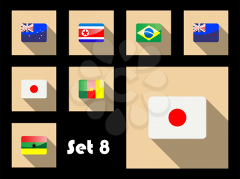 Flat icons of Australia, Japan, Brazil, New Zealand, Korea Republic, Ghana and Cameroon flags