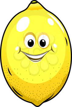 Ripe yellow little lemon with a happy grin isolated on white, cartoon vector illustration