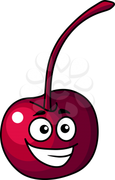 Enthusiastic happy little cherry fruit with a big toothy grin, cartoon illustration