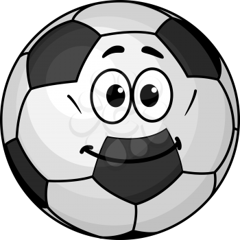Cartoon soccer ball with a black and white pentagonal pattern and a happy smile