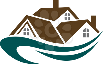 Real estate symbol - house roofs with waves for design
