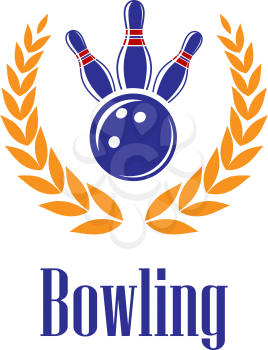 Bowling sports elements in laurel wreath for sporting heraldry design