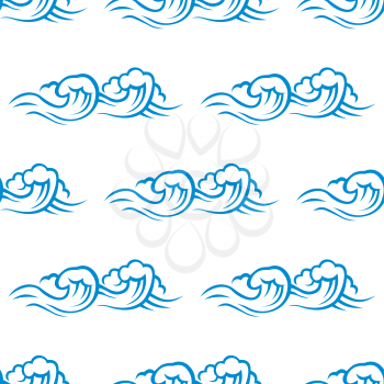 Seamless pattern of blue and white cresting ocean waves topped with foam in square format suitable for wallpaper or fabric design