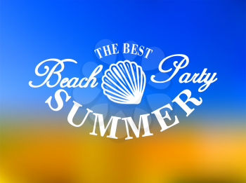 Best beach party poster with golden beach sand and blue sky and a shell icon with the text - The Best Beach Party Summer