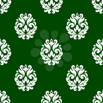 Green floral damask style seamless pattern with arabesque motifs in square format suitable for textile of wallpaper