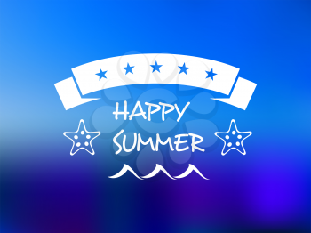 Happy summer five star banner with a ribbon banner containing the stars over the text on a graduated blue background