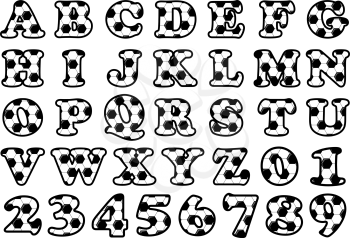 Soccer pattern alphabet and numbers set of uppercase letters for typographical design elements