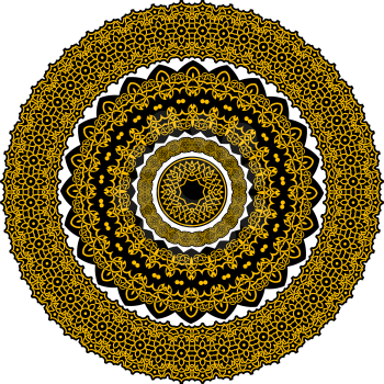 Black and yellow colored circle celtic ornament in medieval style for decorate plates or another background isolated over white in horizontal format