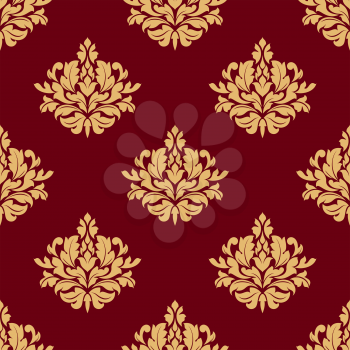 Pretty maroon damask style floral design with arabesque motif in square format