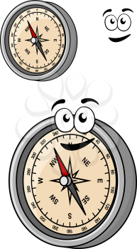 Angled cartoon magnetic compass with a smiley face and metal surround with a second version with no face and a separate smile element