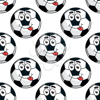 Goofy soccer ball with a happy smile in a seamless background pattern in square format
