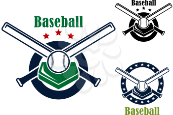 Baseball emblems and symbols with base, crossed bats ans ball with text - Baseball - for sports design