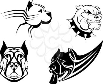 Guard powerful dogs set isolated on white background for tattoo, emblem or security concept design