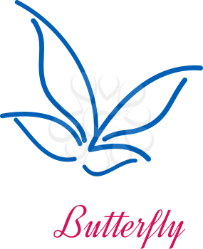 Stylized butterfly icon with a blue nd white doodle sketch of a flying butterfly abpove the text - Butterfly - in pink