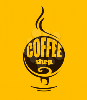 Hot steaming coffee symbol or banner for fast food, cafe or restaurant menu design