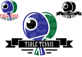 Table tennis emblems and symbols isolated on white background with rackets and ball for sporting design