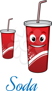 Cartoon cute cola or soda character with straw isolated on white. For fast food and drink design