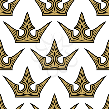 Seamless pattern of royal golden crowns in retro style for wallpaper, tiles and fabric design