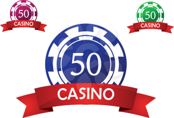 Casino chipemblem with banner and text for casino, gambling or leisure design