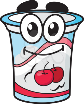 Cherry yoghurt, milk or cream happy cute cartoon style plastic package character for fresh food design