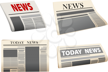 Four different folded newspaper icons with print mock-up headed News or Todays News, isolated on white