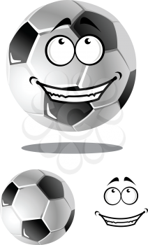 Happy cartoon soccer or football ball with a wide toothy grin with a second variant with no face and the face element separate, vector illustration on white