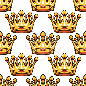 Seamless pattern of golden medieval royal crowns for wallpaper, tiles and fabric design