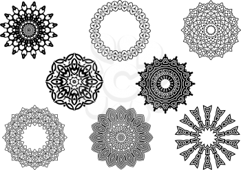 Circle vignette lace ornaments set in vintage style isolated on white background