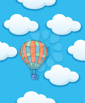 Seamless cartoon air baloon and clouds pattern, suitable for journey and travel design